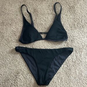 L space ribbed bikini black size small